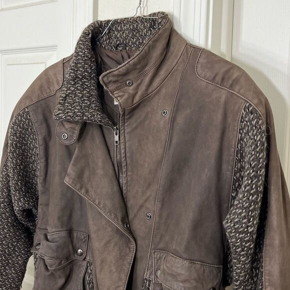 Vintage Laurice 80’s Bomber Jacket Brown Leather Wool Sweater Sleeves Size L - Picture 7 of 15
